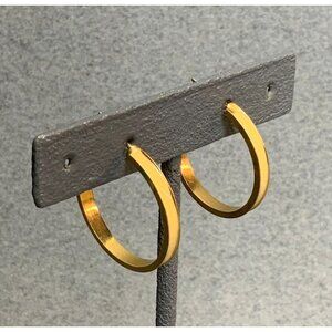Hoop Pierced Earrings Gold Hoops Beige Enamel Stripe Retro BoHo Vintage Classic
